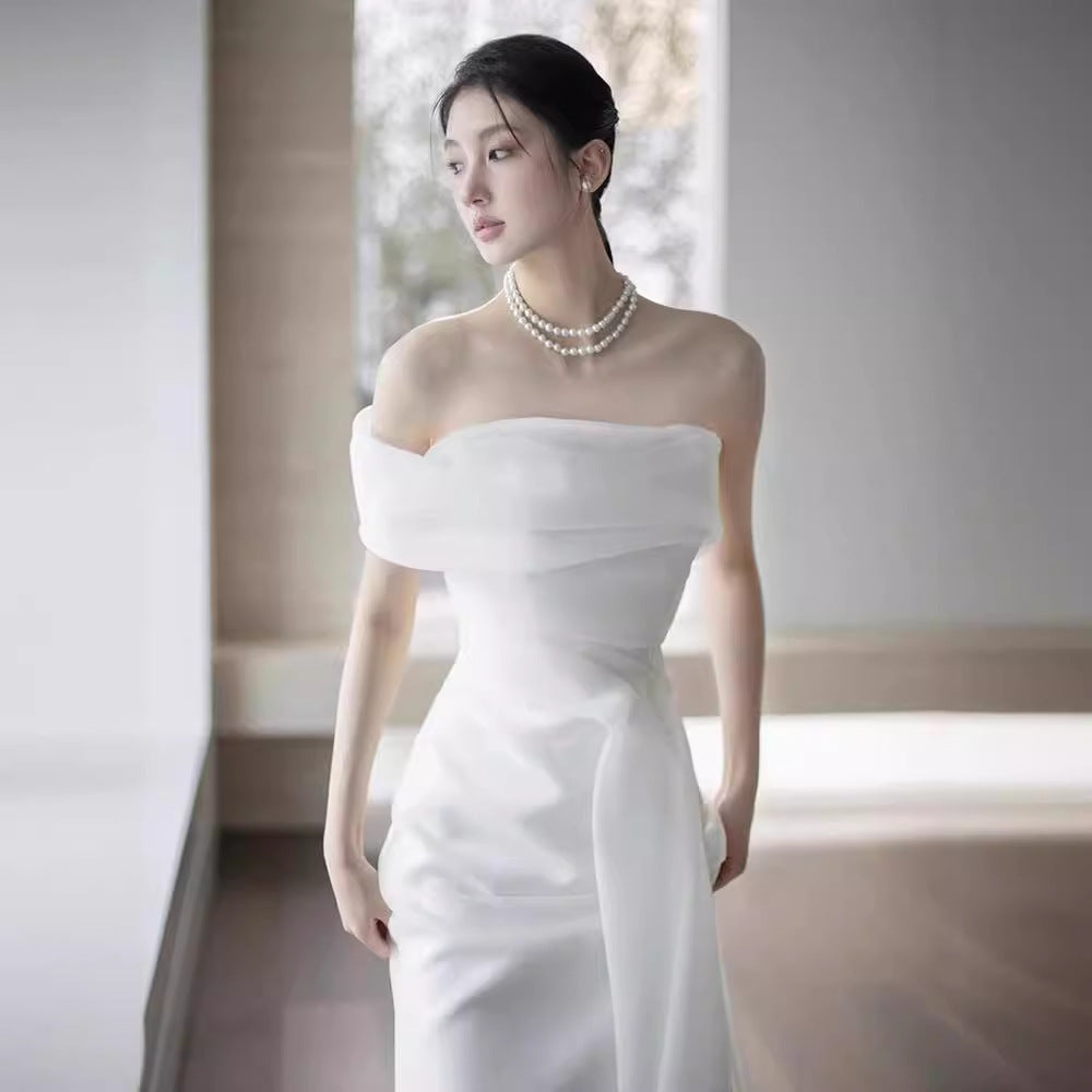 French Off-shoulder Light Wedding Dress Bride - kinko