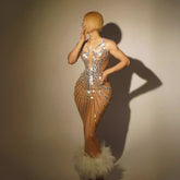 Rhinestone Feather Dress Banquet Women's Clothing - kinko