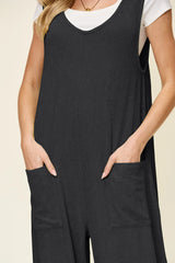 Double Take Full Size Texture Sleeveless Wide Leg Jumpsuit - kinko