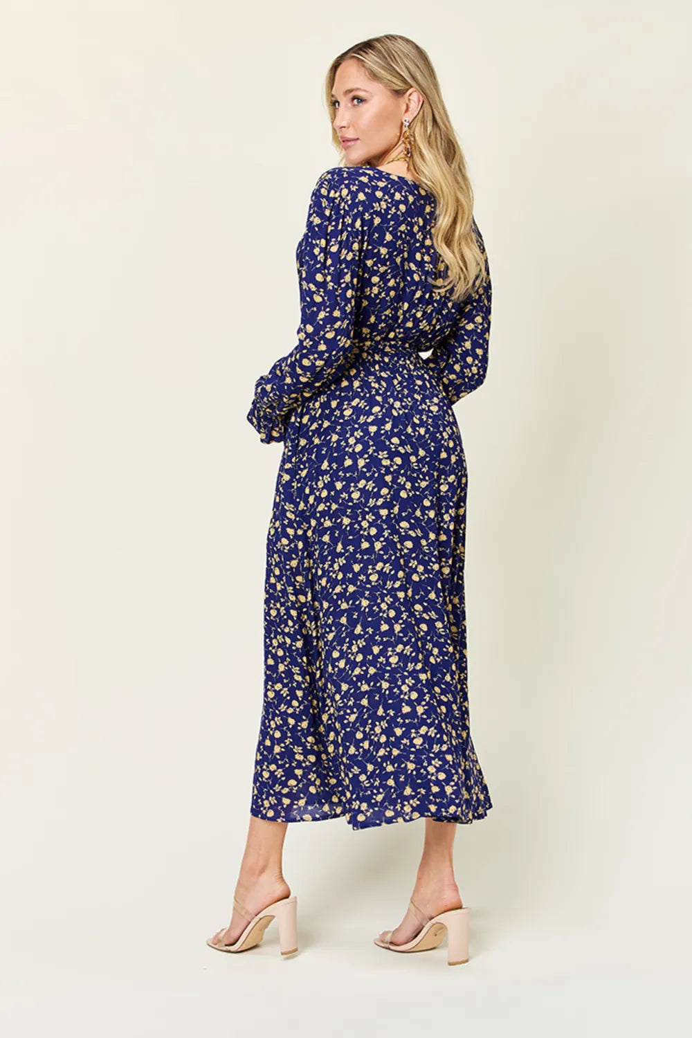 Double Take Full Size Tie Back Flounce Sleeve Dress - kinko