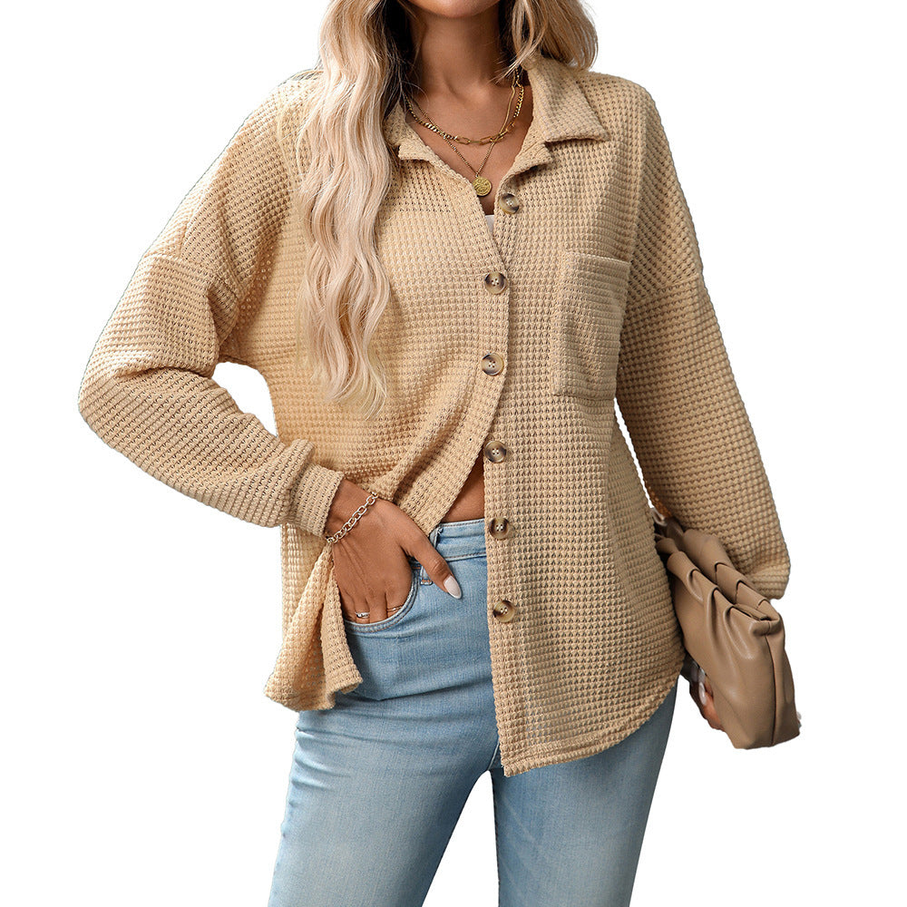 Loose Waffle Leisure Commute All-matching Shirt - kinko