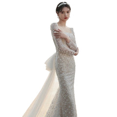 French Style Fishtail Light Wedding Dress Bride Temperament - kinko