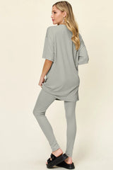 Double Take Full Size Round Neck Dropped Shoulder T-Shirt and Leggings Set - kinko