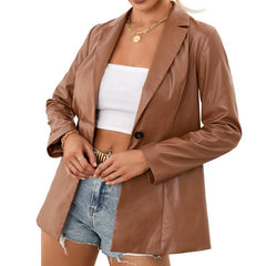 PU Motorcycle Leather Jacket Blazer Top Women - kinko