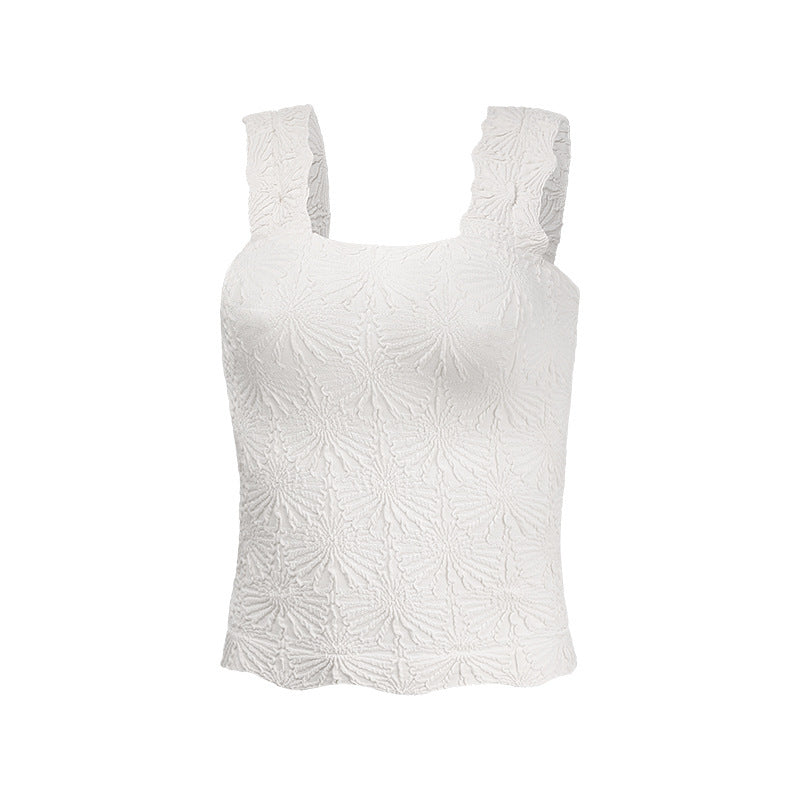 Square Collar Sports Underwear Jacquard Vest - kinko