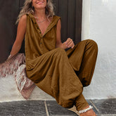 Hot Selling Button Up Hooded Sleeveless Pants In Stock, Jumpsuit With Pockets - kinko