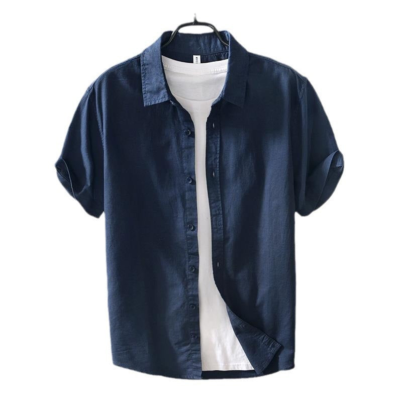 Casual Cotton And Linen Short Sleeve Shirt Men - kinko