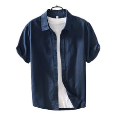 Casual Cotton And Linen Short Sleeve Shirt Men - kinko