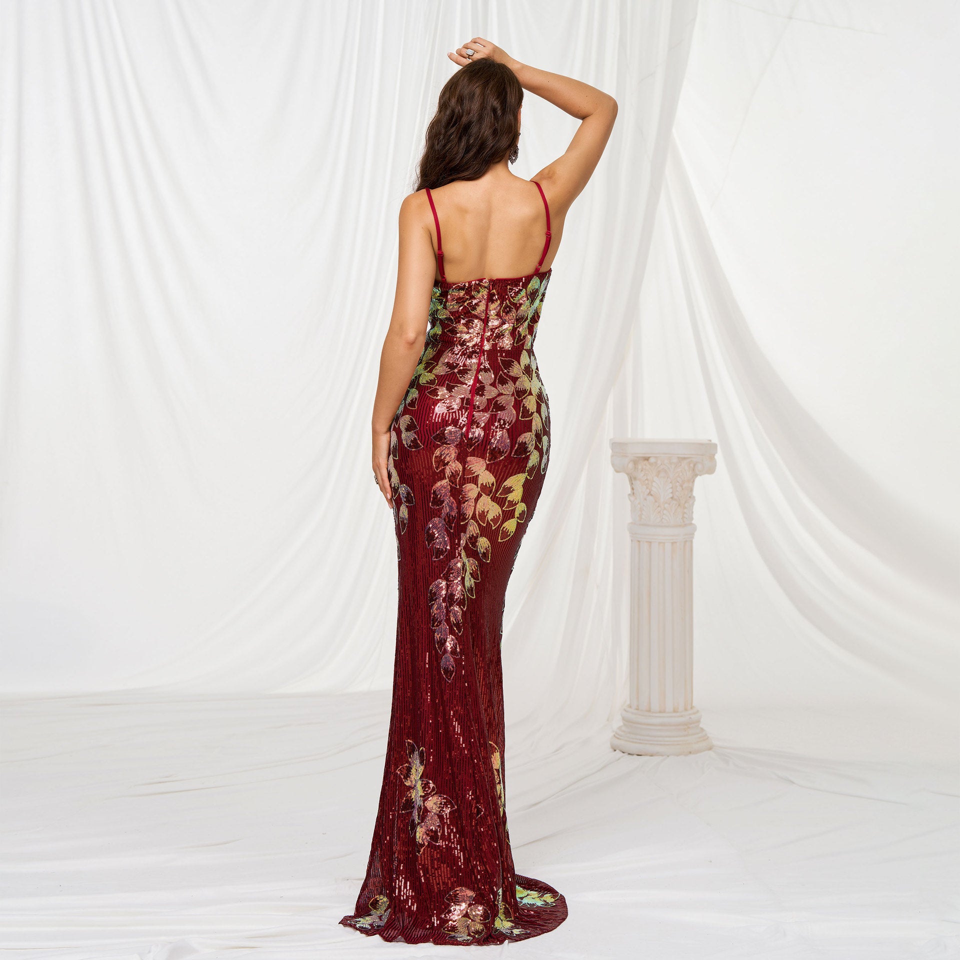 Sling Off-neck Sheath Sequined Banquet Fishtail Evening Dress - kinko
