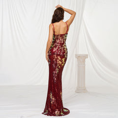 Sling Off-neck Sheath Sequined Banquet Fishtail Evening Dress - kinko