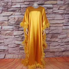 African Women's Loose Dress Luxury Fully Surrounded Light Feather Batwing Sleeve High Slit Robe - kinko