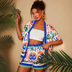 Female Fashion Casual Printing Cardigan Suit - kinko