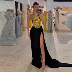 One-shoulder Leather Top Slit Mop Black Dress Two-piece Set Sexy Lacing Backless Light Dress - kinko