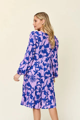 Double Take Full Size Printed Ruffle Hem Dress with Pocket - kinko