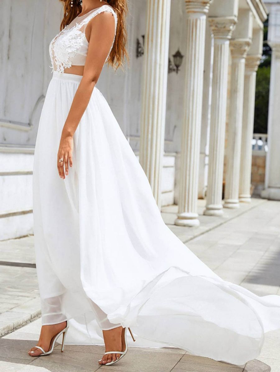 Chiffon Lace Trailing Wedding Large Swing Dress - kinko