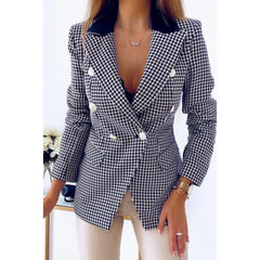 Women's Houndstooth Blazer Pocket Coat - kinko