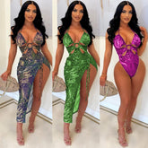 Women's Clothing Printed Lace Up Iron Hoop Beachwear Two-piece Set