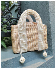Pearls Beach Bag Women 2020 Summer New Elegant Woven Beaded Straw Bag Female Bohemia Knitted Large Tote Handbag Vacation Casual