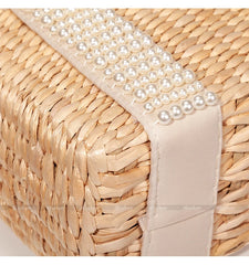 Pearls Beach Bag Women 2020 Summer New Elegant Woven Beaded Straw Bag Female Bohemia Knitted Large Tote Handbag Vacation Casual