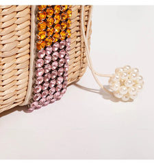 Pearls Beach Bag Women 2020 Summer New Elegant Woven Beaded Straw Bag Female Bohemia Knitted Large Tote Handbag Vacation Casual
