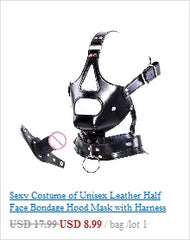 Exotic Accessories of Gay Men Leather Tank harness Bdsm Open Mouth Bondage Hood Mask with Braid Tail for Fetish Cosplay Sex Toys