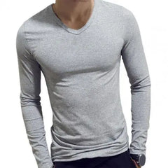 Men Shirt Long Sleeve Men's Clothing Solid Color Pullover Sweatshirt V Neck Slim Male Casual Base Shirt Autumn 2021