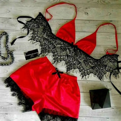 Women's Underwear Sexy Silk Satin Lingerie Pajamas Crop Tops Bralette&Panty Sets Soft Wear for Girls Tops Briefs Lace Suit