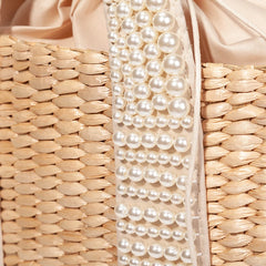 Pearls Beach Bag Women 2020 Summer New Elegant Woven Beaded Straw Bag Female Bohemia Knitted Large Tote Handbag Vacation Casual