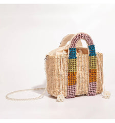 Pearls Beach Bag Women 2020 Summer New Elegant Woven Beaded Straw Bag Female Bohemia Knitted Large Tote Handbag Vacation Casual