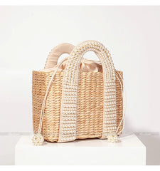 Pearls Beach Bag Women 2020 Summer New Elegant Woven Beaded Straw Bag Female Bohemia Knitted Large Tote Handbag Vacation Casual