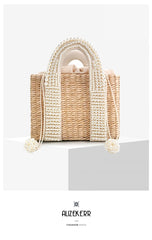 Pearls Beach Bag Women 2020 Summer New Elegant Woven Beaded Straw Bag Female Bohemia Knitted Large Tote Handbag Vacation Casual