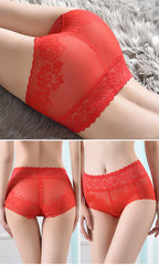 Women's underwear sexy lace high waist elastic female panties antibacterial transparent high quality ladies lingerie