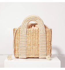 Pearls Beach Bag Women 2020 Summer New Elegant Woven Beaded Straw Bag Female Bohemia Knitted Large Tote Handbag Vacation Casual