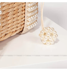 Pearls Beach Bag Women 2020 Summer New Elegant Woven Beaded Straw Bag Female Bohemia Knitted Large Tote Handbag Vacation Casual