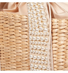 Pearls Beach Bag Women 2020 Summer New Elegant Woven Beaded Straw Bag Female Bohemia Knitted Large Tote Handbag Vacation Casual