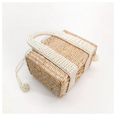 Pearls Beach Bag Women 2020 Summer New Elegant Woven Beaded Straw Bag Female Bohemia Knitted Large Tote Handbag Vacation Casual