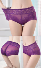 Women's underwear sexy lace high waist elastic female panties antibacterial transparent high quality ladies lingerie