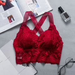 Women Sexy Lingerie Lace Bra Hollow Bralette Backless Top Female Padded Floral Brassiere Female Intimates Soft Underwear S-XL