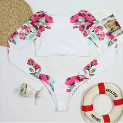 Surfing Swimsuit For Women 2023 New Bikini Long Sleeve Swimwear Print Push Up Summer Bath Suit Two Piece Bandeau Biquini