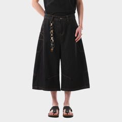 Retro Washed Side Pocket Denim Cropped Pants Men - kinko