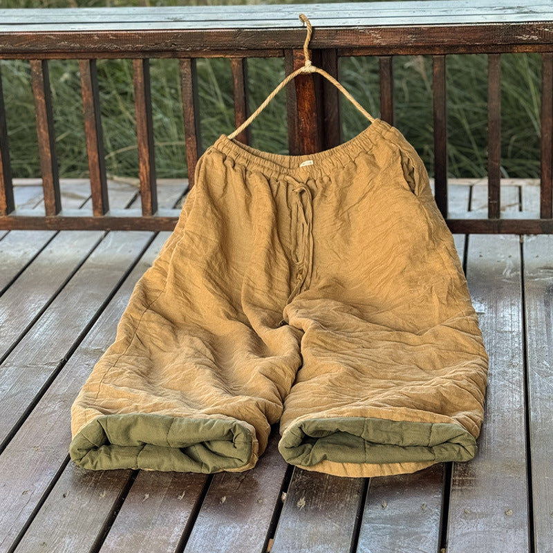 Women's High Temperature Washed Ramie Straight Wide Leg Cotton Pants - kinko