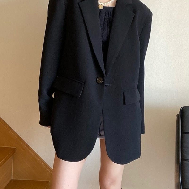Loose Leisure Slimming Black Blazer For Women - kinko