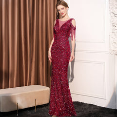 Sequin Long Slim Slimming Fishtail Dress - kinko