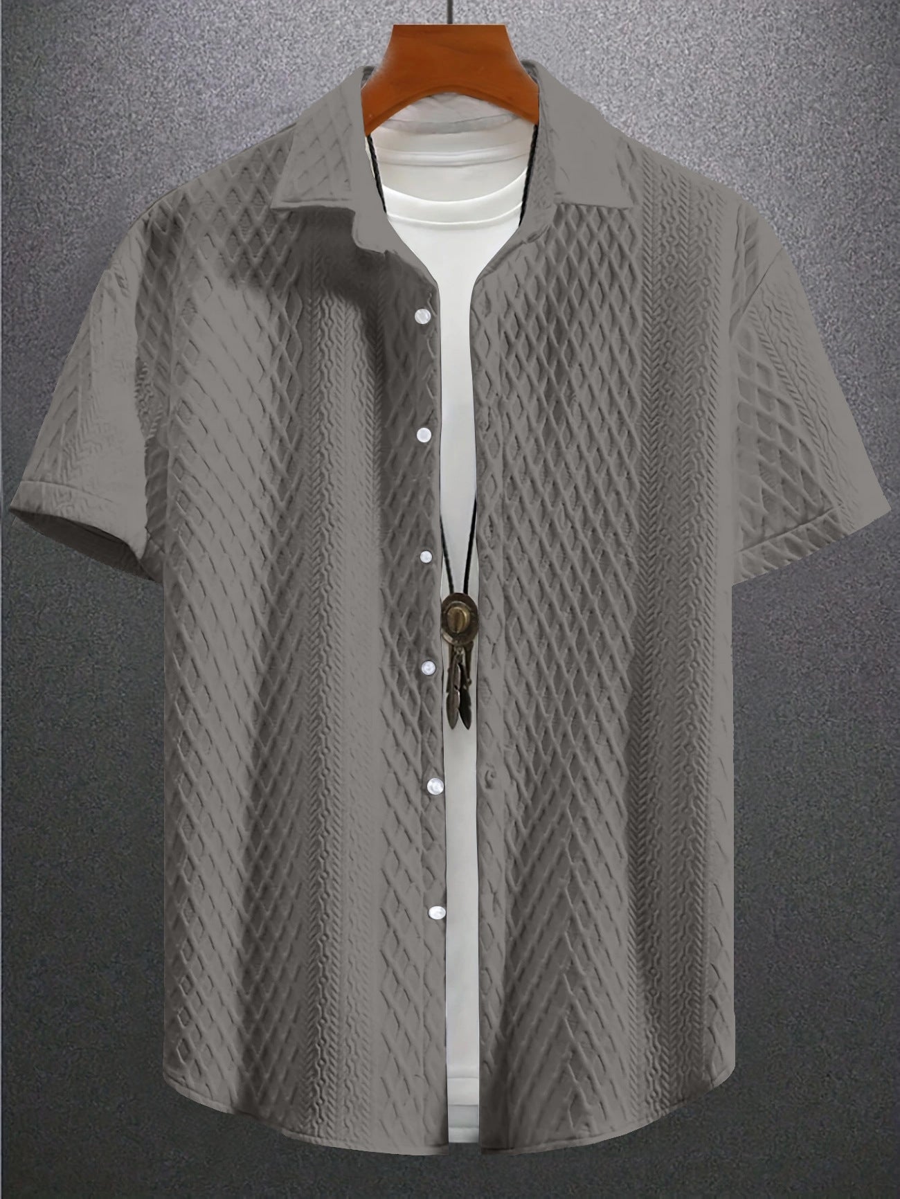 Men's Solid Color Short Sleeve Knitted Shirt With Over-turned Collar - kinko