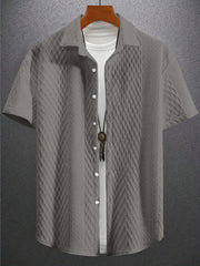 Men's Solid Color Short Sleeve Knitted Shirt With Over-turned Collar - kinko