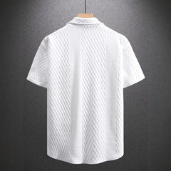 Men's Solid Color Short Sleeve Knitted Shirt With Over-turned Collar - kinko