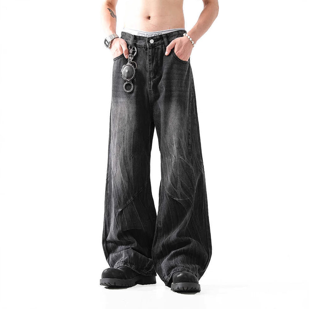 Lightning Pattern Washed Straight Jeans Men - kinko