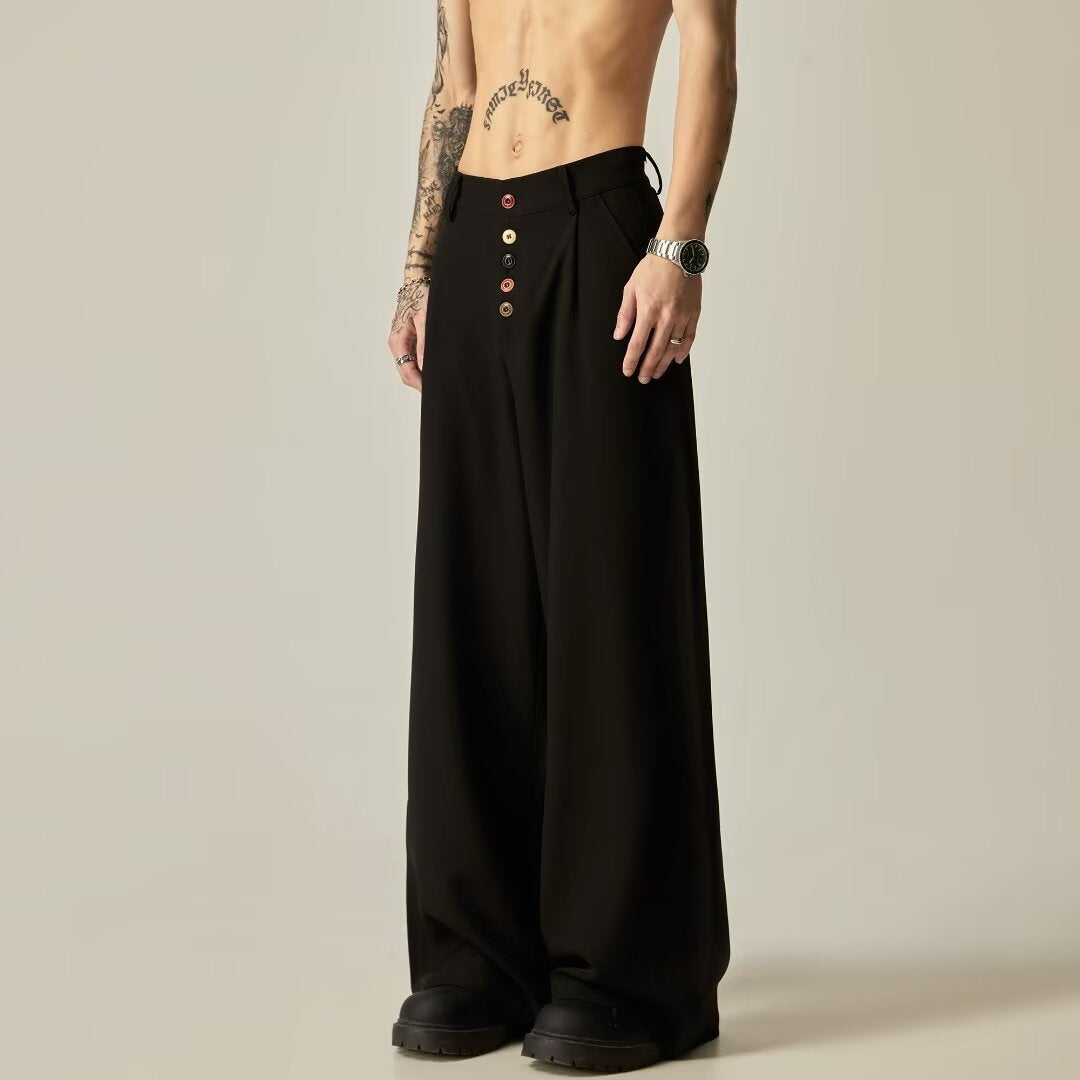 Men's Solid Color Polyester Casual Vertical Tube Wide-leg Pants - kinko