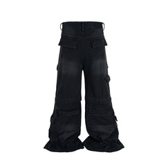 Detachable Worn Looking Washed-out Multi-pocket Detachable Two-way Wear Micro-pull Overalls - kinko