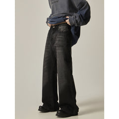 American Retro Black Loose Straight Jeans - kinko